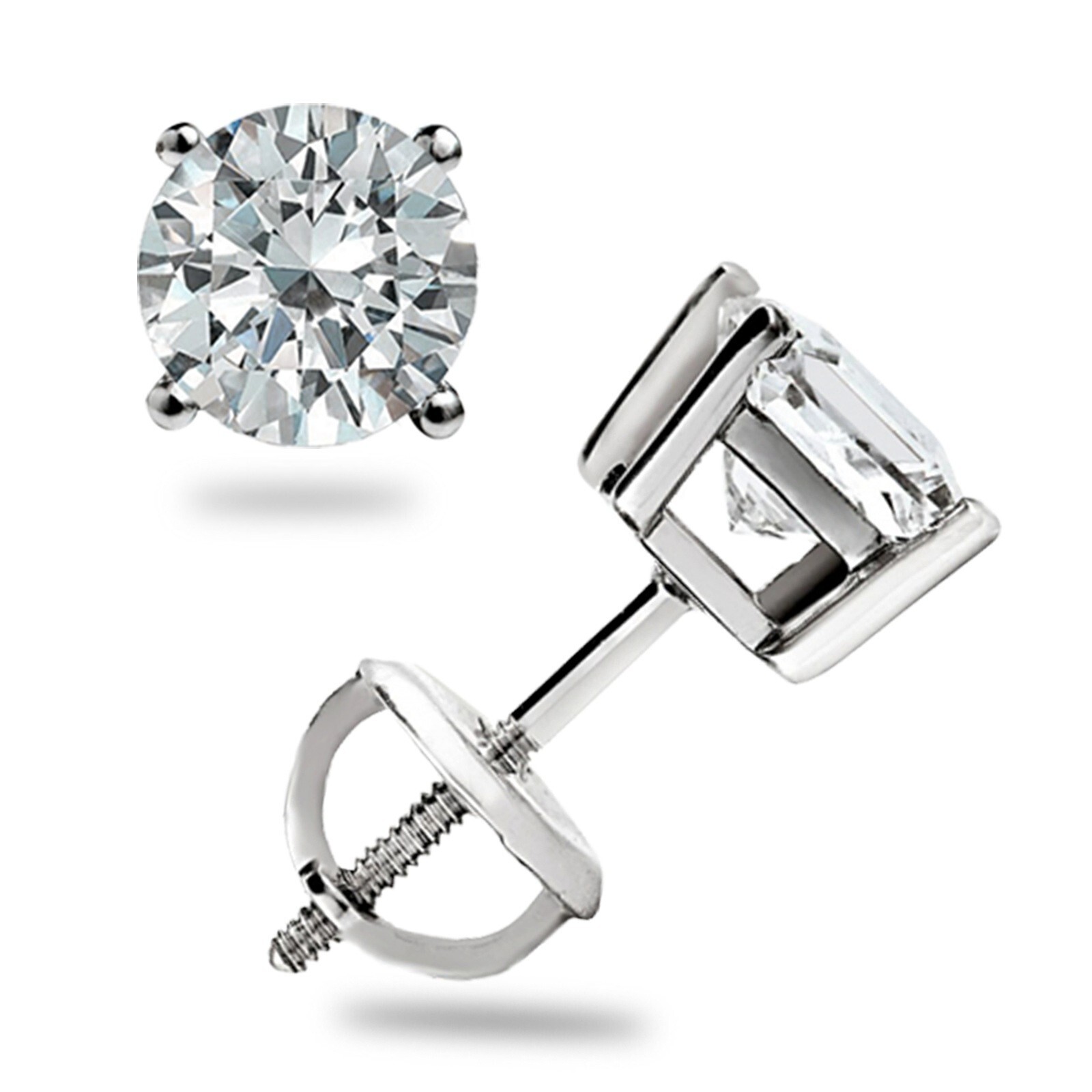 1 Ct Round GRA Certified Moissanite Solitaire Stud Earrings 14K White Gold Gift