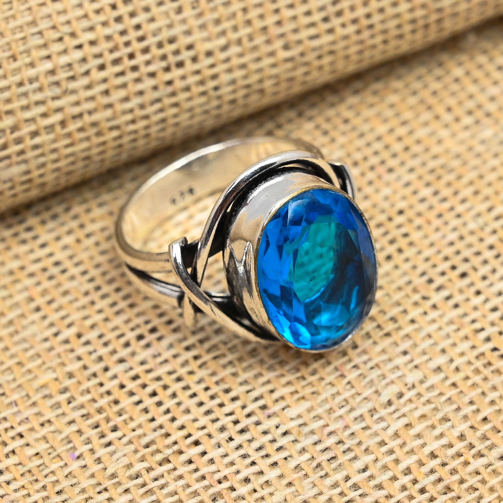 London Blue Topaz Gemstone Handmade 925 Sterling Silver Ring Jewelry