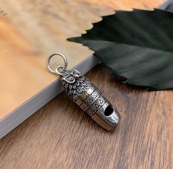 1 PC Small Retro 925 Sterling Silver Owl Whistle Pendant for Necklace