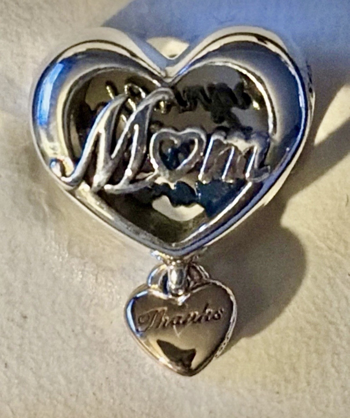 Authentic PANDORA Sterling Silver Thank You Mom Heart Charm Bead S925 ALE