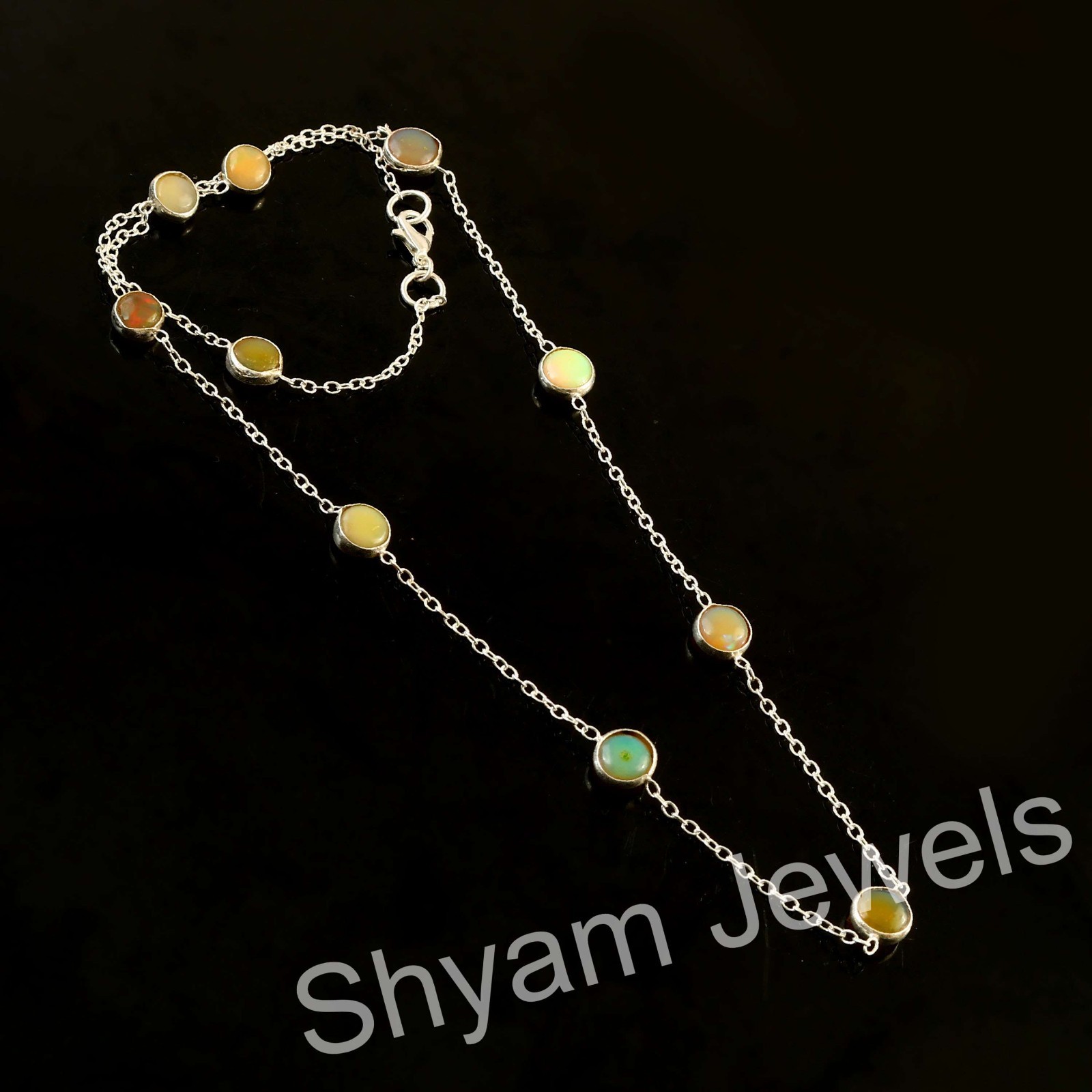 Sterling Silver Genuine Round Ethiopian Opal Beads Necklace Gift Jewelry