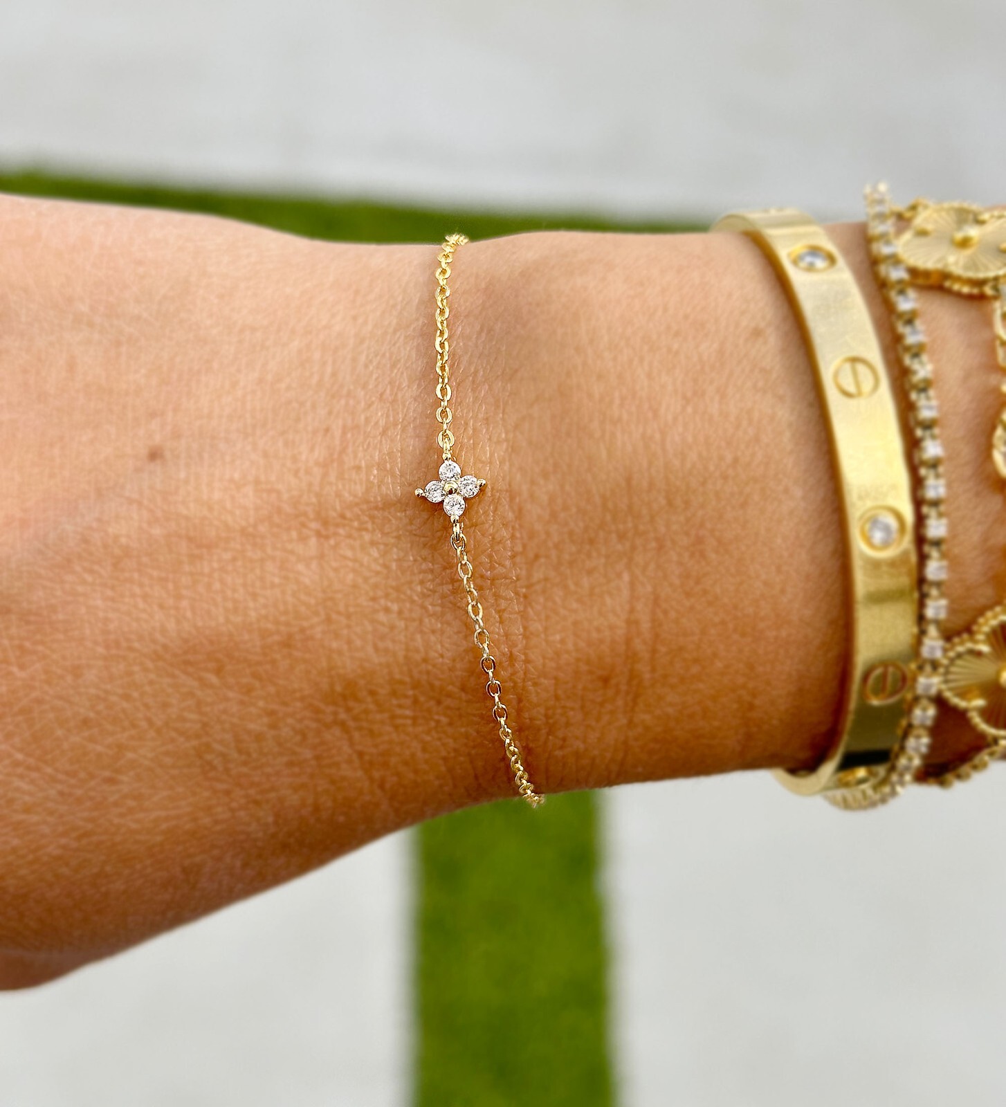 Round Cut Moissanite Bracelet Chain Solitaire 14K Yellow Gold Bracelet 0.20ctw