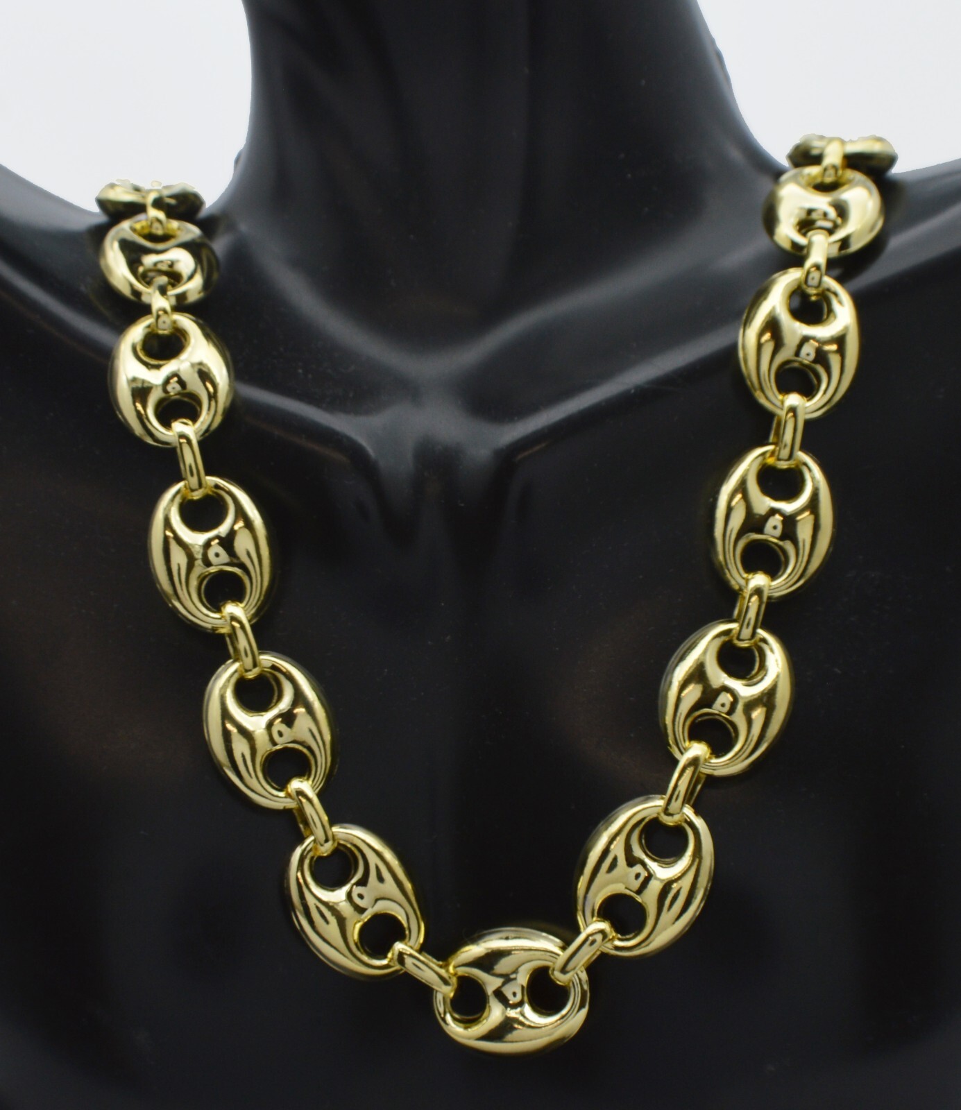 925 Silver 14k Gold Plated Puffed Anchor Mariner Chain Necklace 14 mm 18″-24″