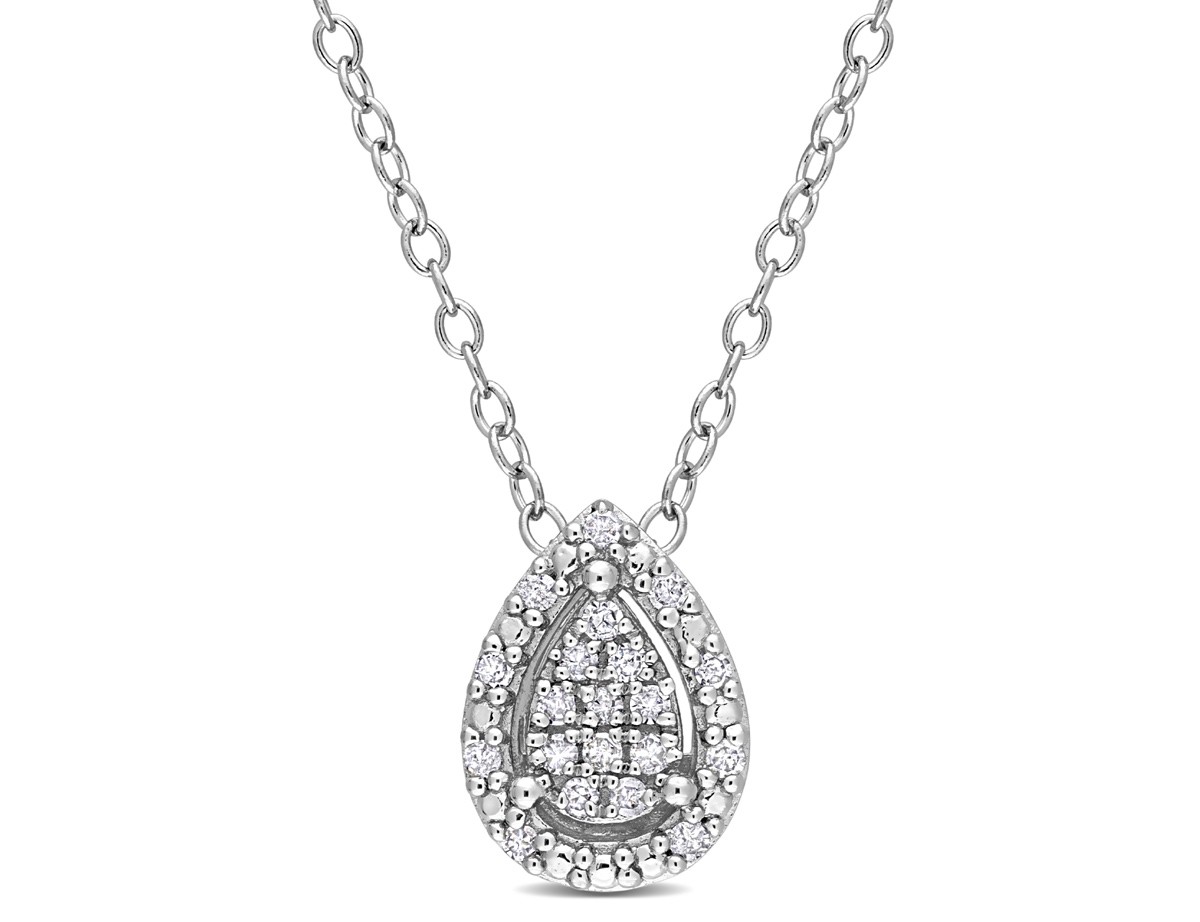 1/10 Carat (ctw) Diamond Teardrop Cluster Pendant Sterling Silver with Chain