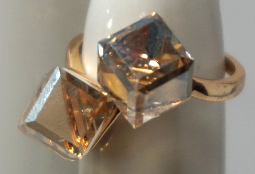 FELICIA DESIGN FD 925 RING PALE PEACH GEMSTONE CUBE CUBIST SILVER SZ 7 JEWELRY