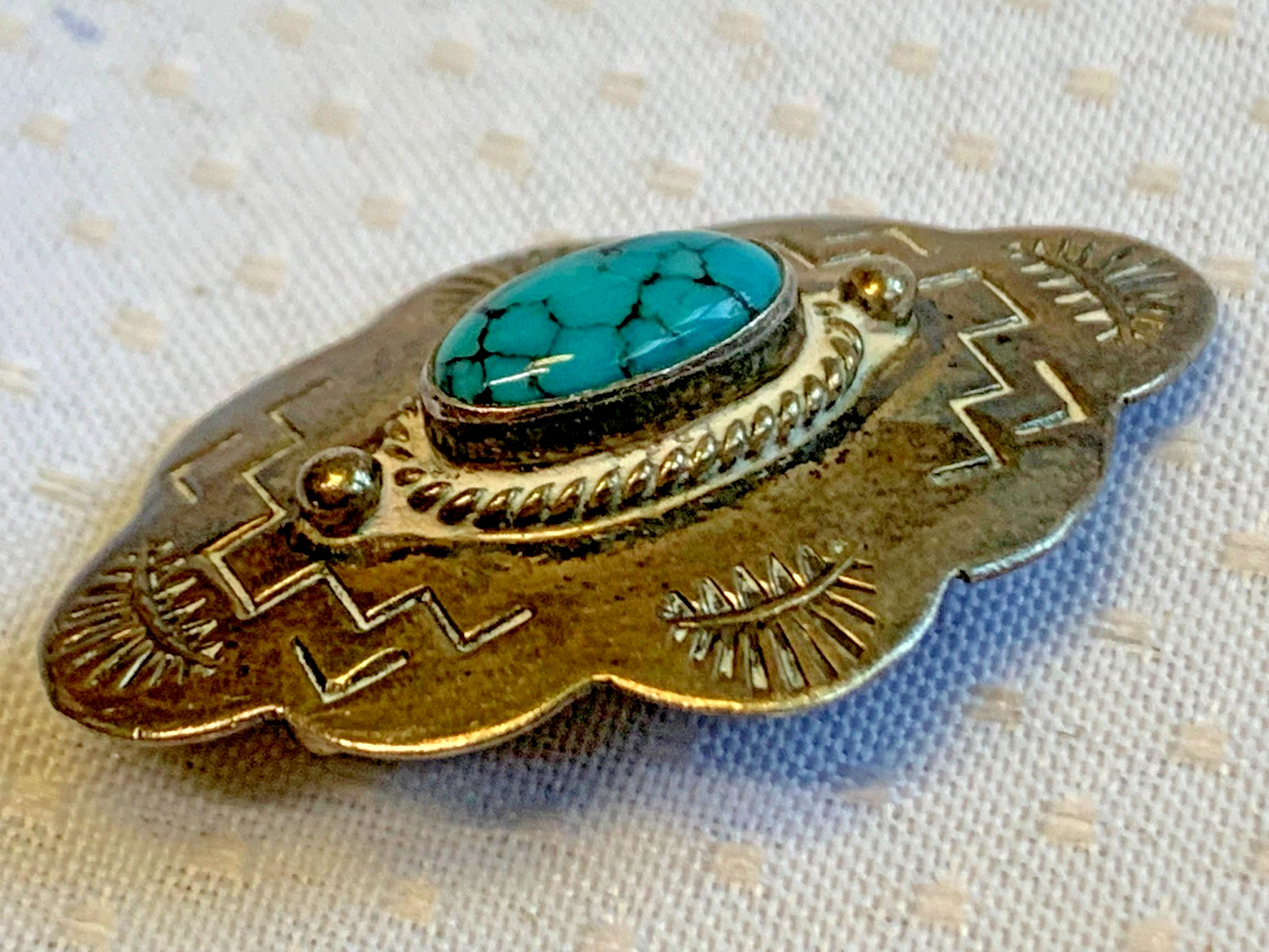 Sterling Silver Turquoise Signed Brooch 4.59g Fine Jewelry Scatter Pin *READ*