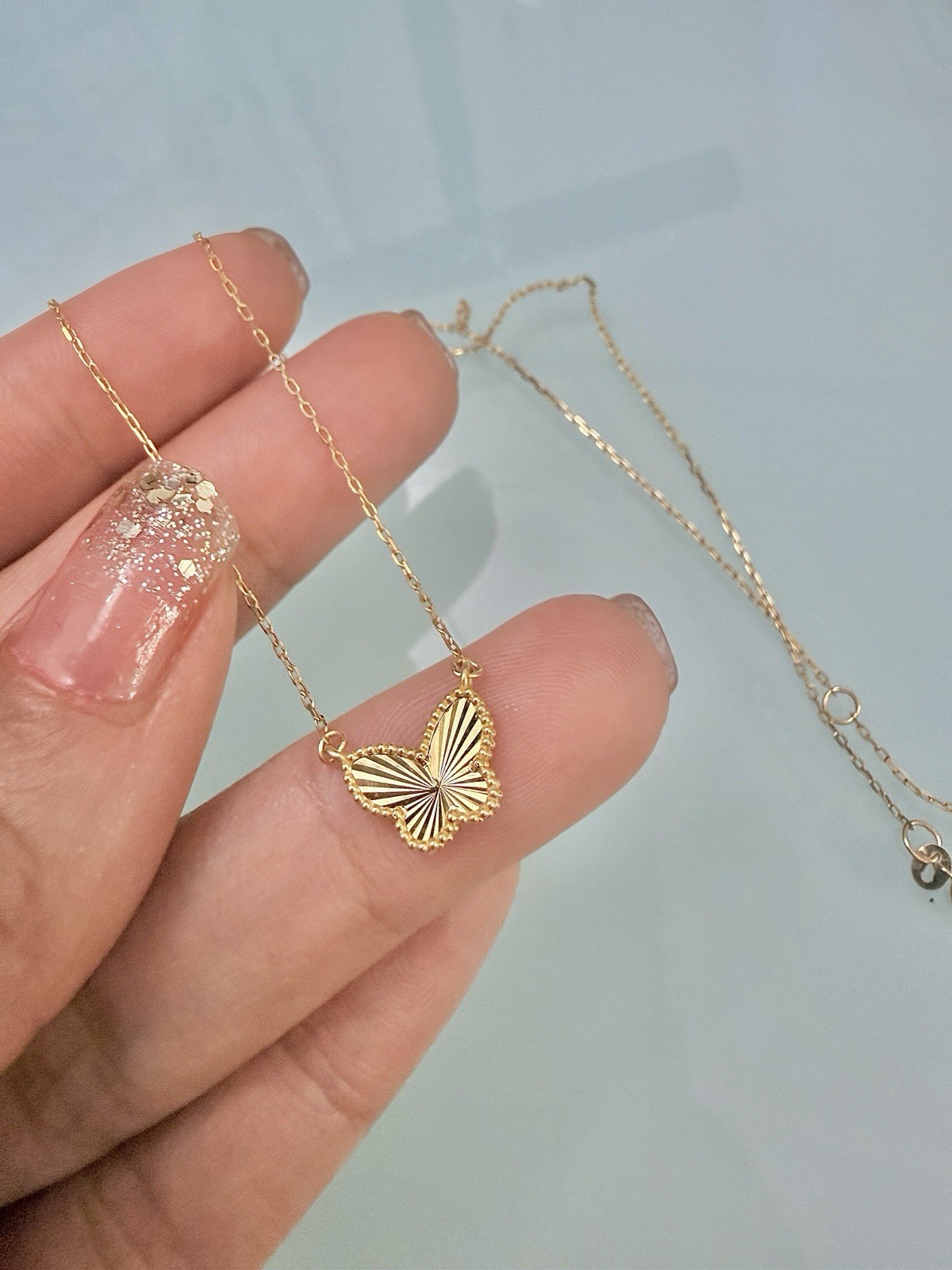 🔥New 18kButterf Necklace AttachedChain Real Gold Not Platd S16 Gift Cute Diacut