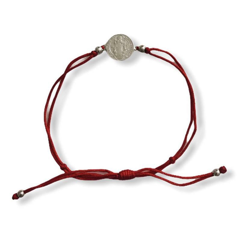 Sterling Silver Saint Benedict Red Cord Bracelet/Pulsera Rojo,San Benito – B116