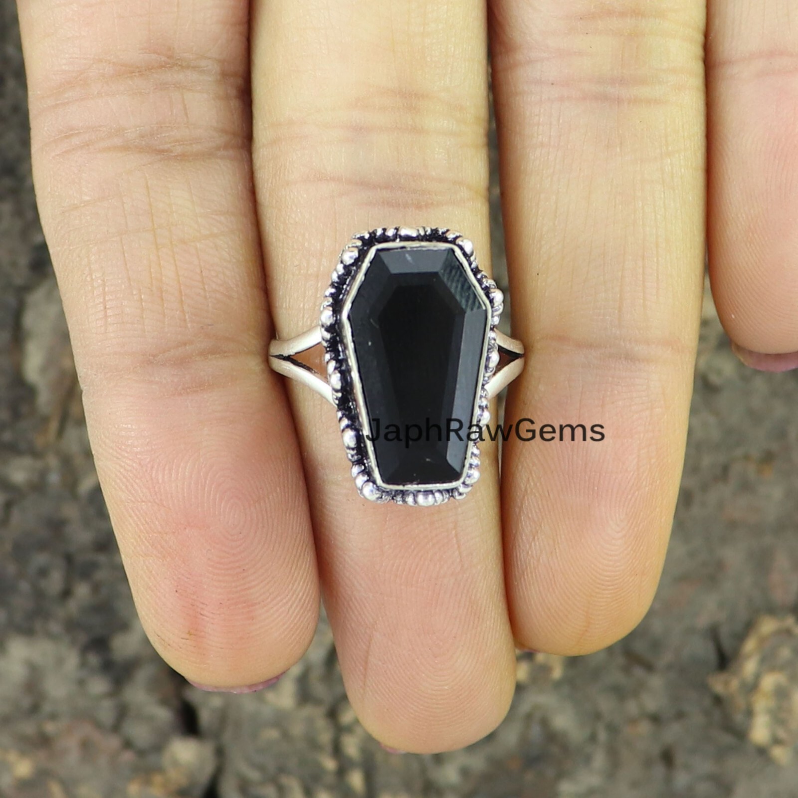 Black Onyx 925 Sterling Silver Coffin Handmade Ring Gemstone Women Gift Ring
