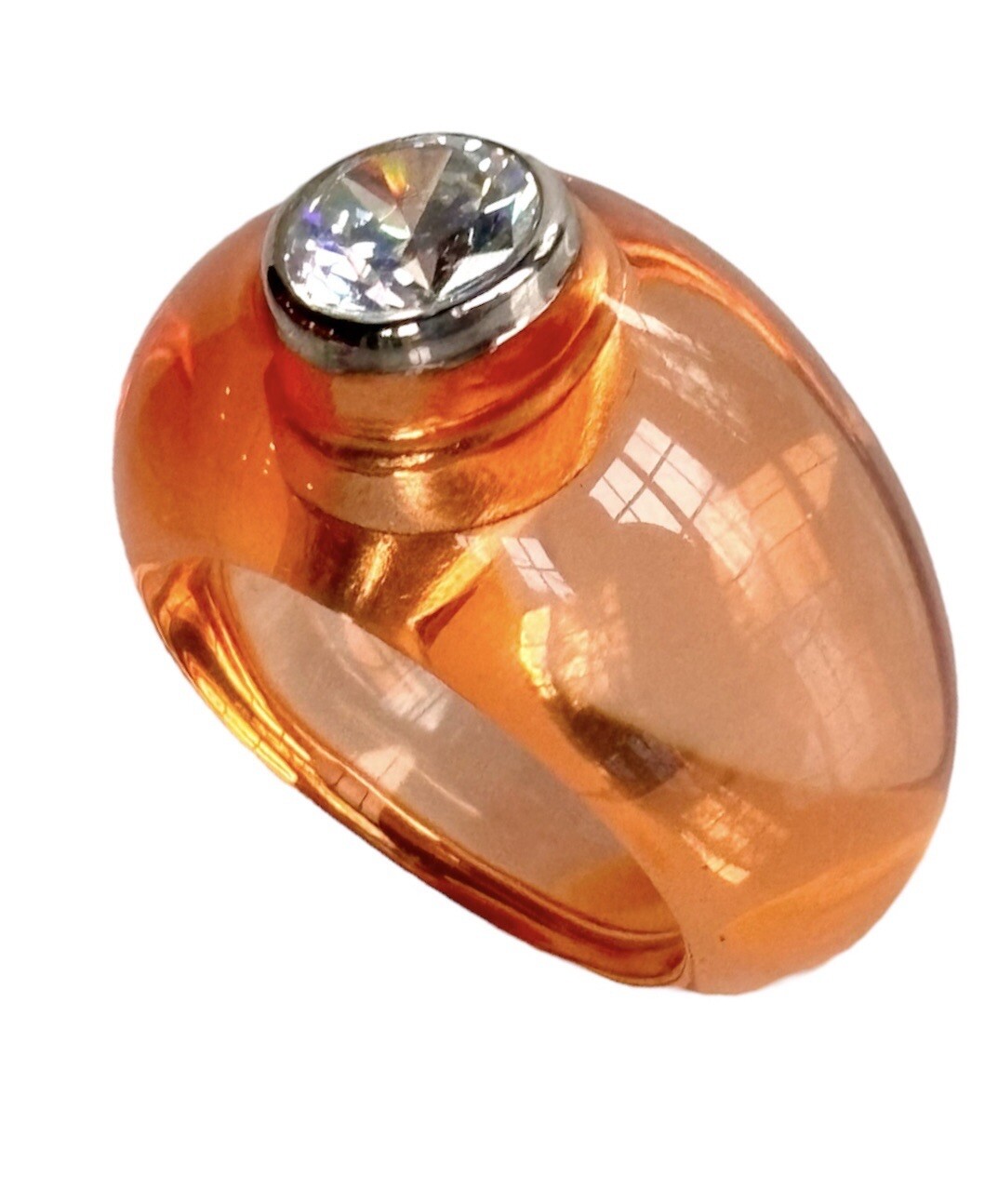 ANGELIQUE DE PARIS BON BON RING STERLING SILVER .925 PEACH RESIN NEW LUCITE SZ 6