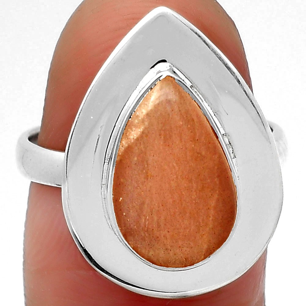 Natural Peach Moonstone 925 Sterling Silver Ring s.7 Jewelry R-1082