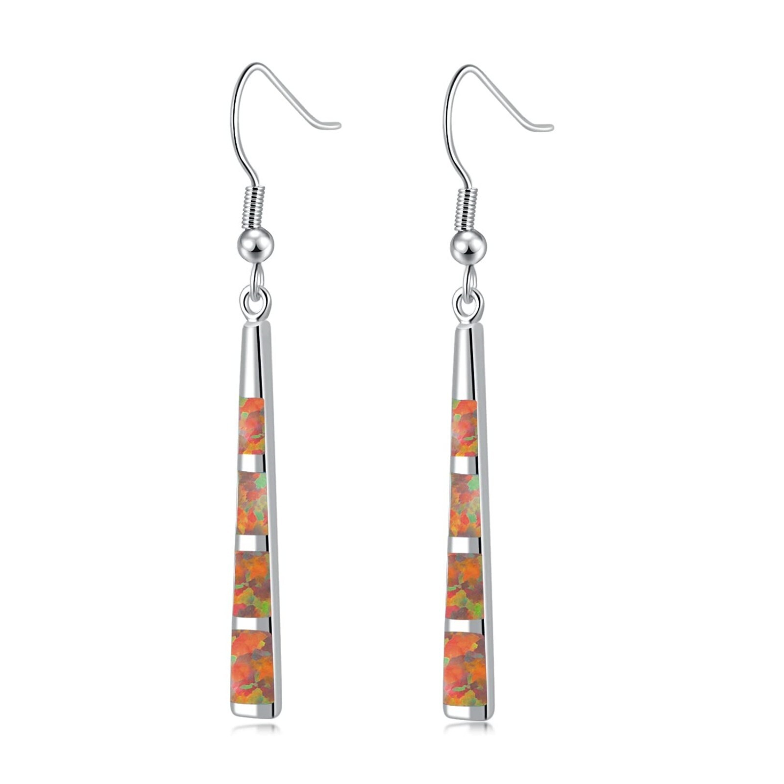 Hawaii Orange Fire Opal Bar Earrings Silver Filled For Women Girls