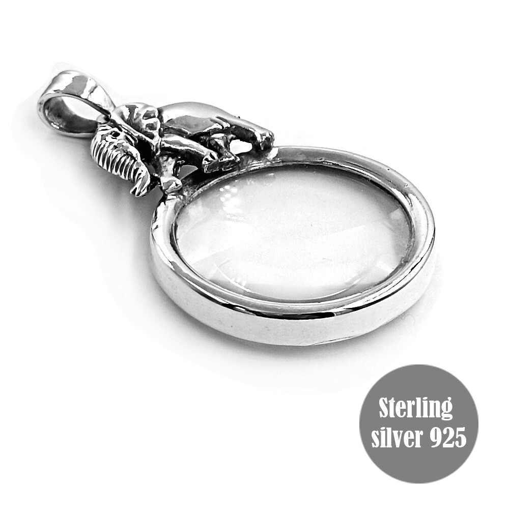 Elephant Magnifying Glass Loop Pendant Sterling Silver 925 Collectible Gifts