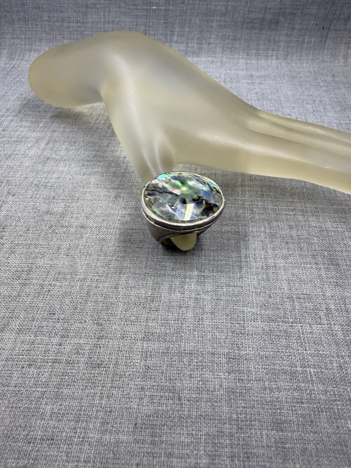 Silpada Classic Rock Abalone Sterling .925 Saucer Dome Matte Ring R2760 Size 7