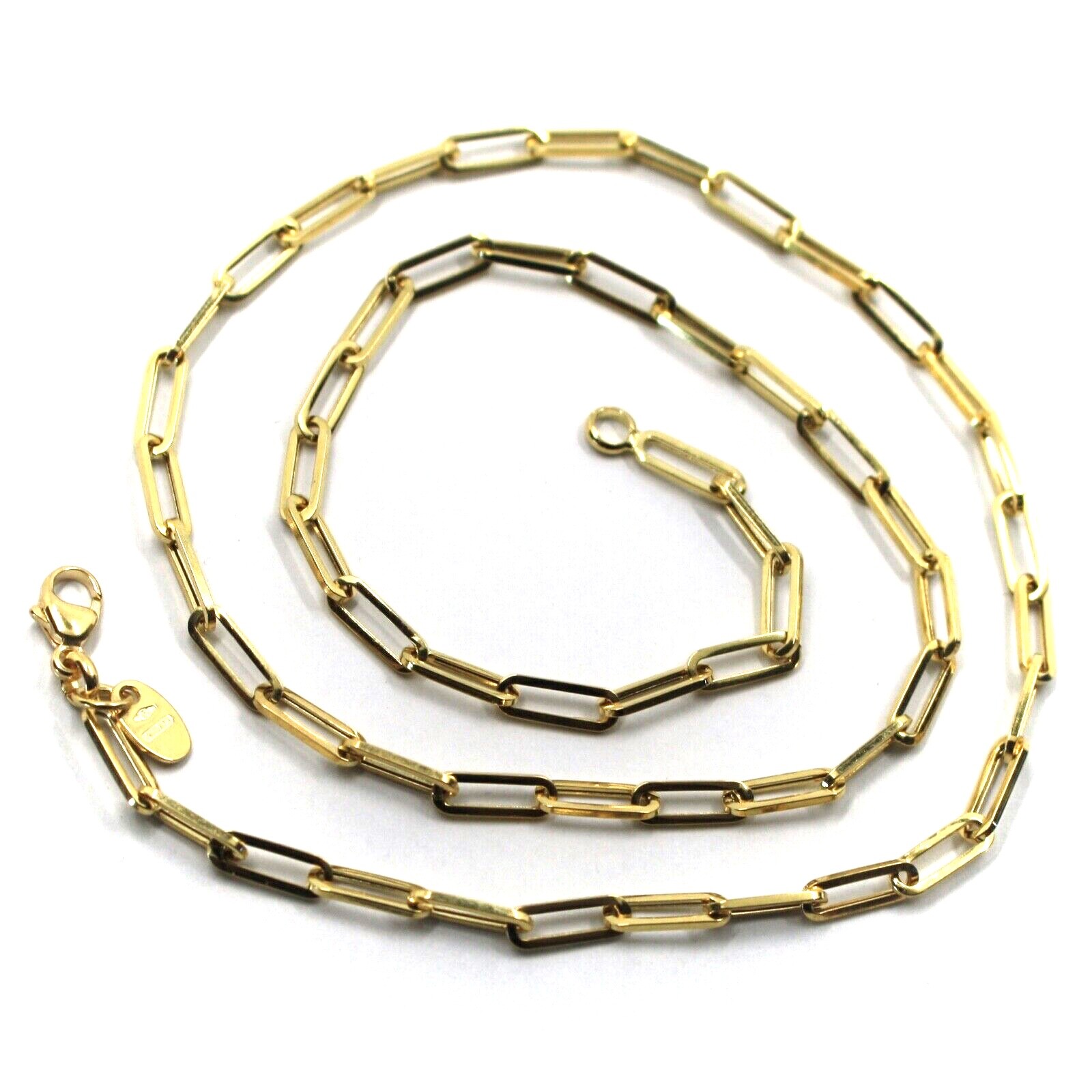 18K YELLOW GOLD CHAIN SQUARED OVAL PAPER CLIP 3x10mm LINKS, 17.7″ 45cm, ITALY