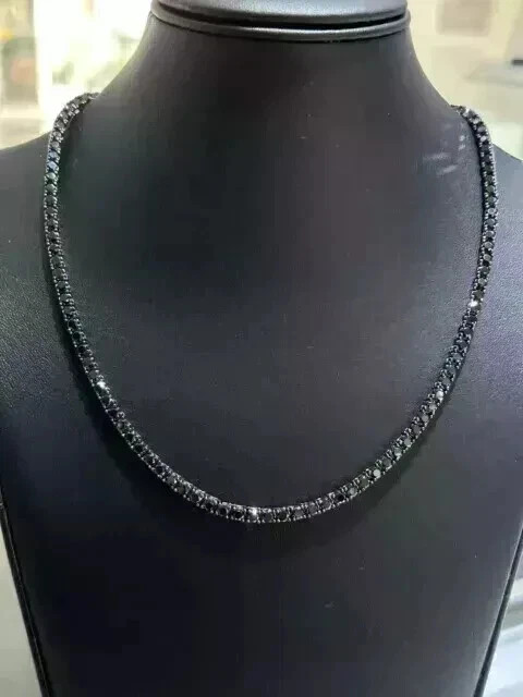 21Ct Round Lab Created Black Diamond Men’s Tennis Necklace 14K Black Gold Plated