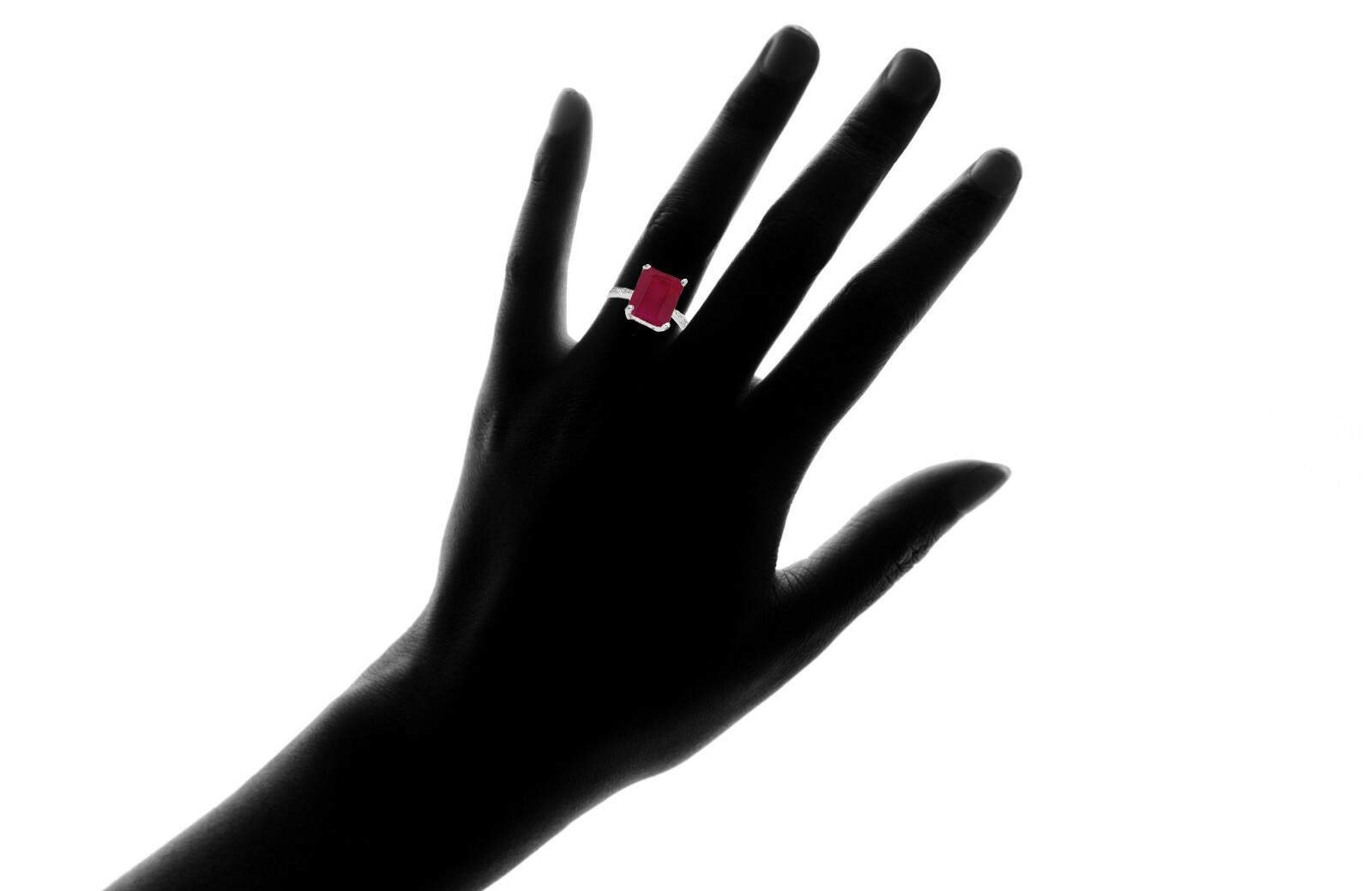 4.00 CTTW Lab Created Ruby Emerald Cut Sterling Silver Ring Sizes 6 – 9