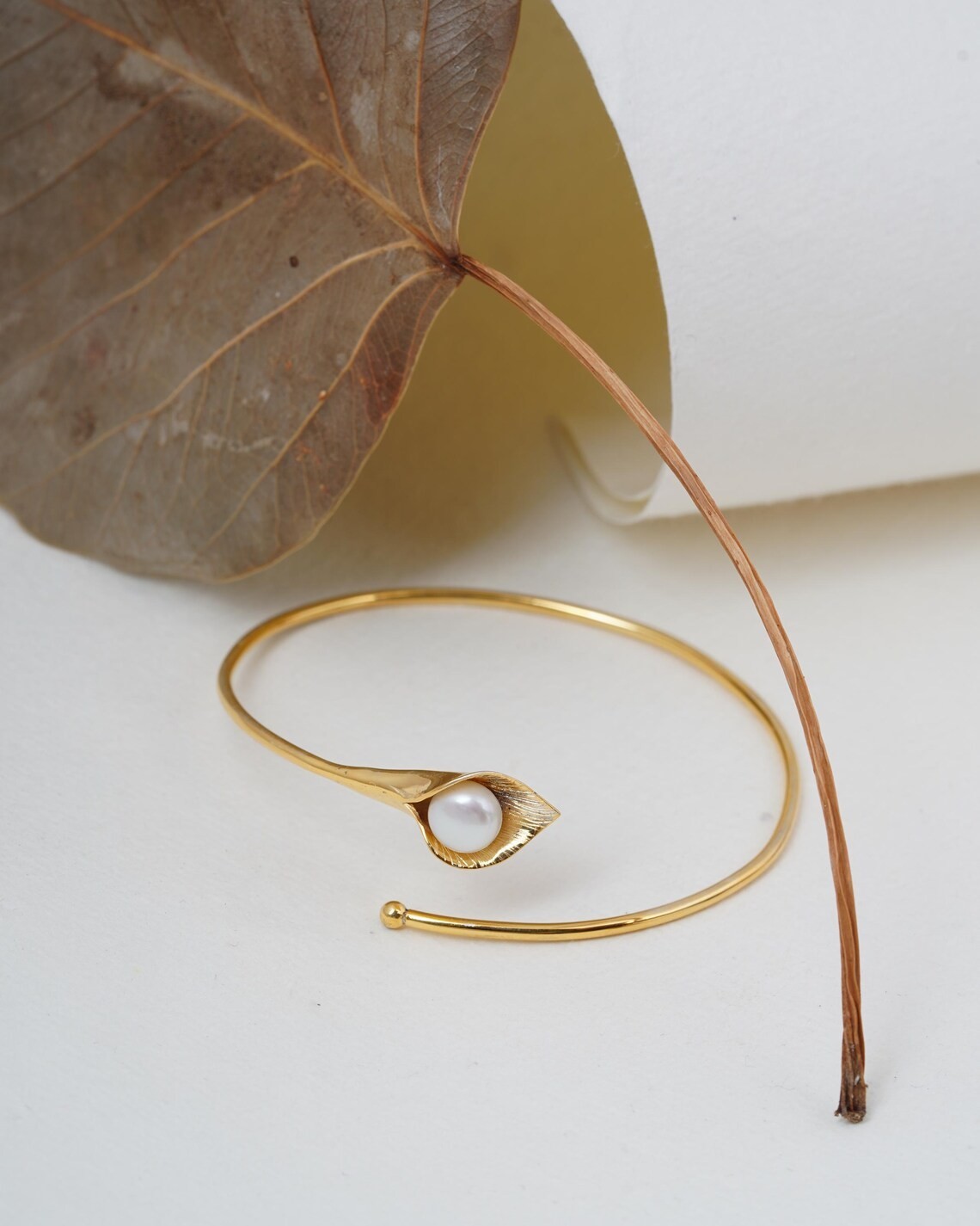 18k solid Gold Pearl Cuff Adjustable Freshwater Bangle bracelet jewelry Gift b5