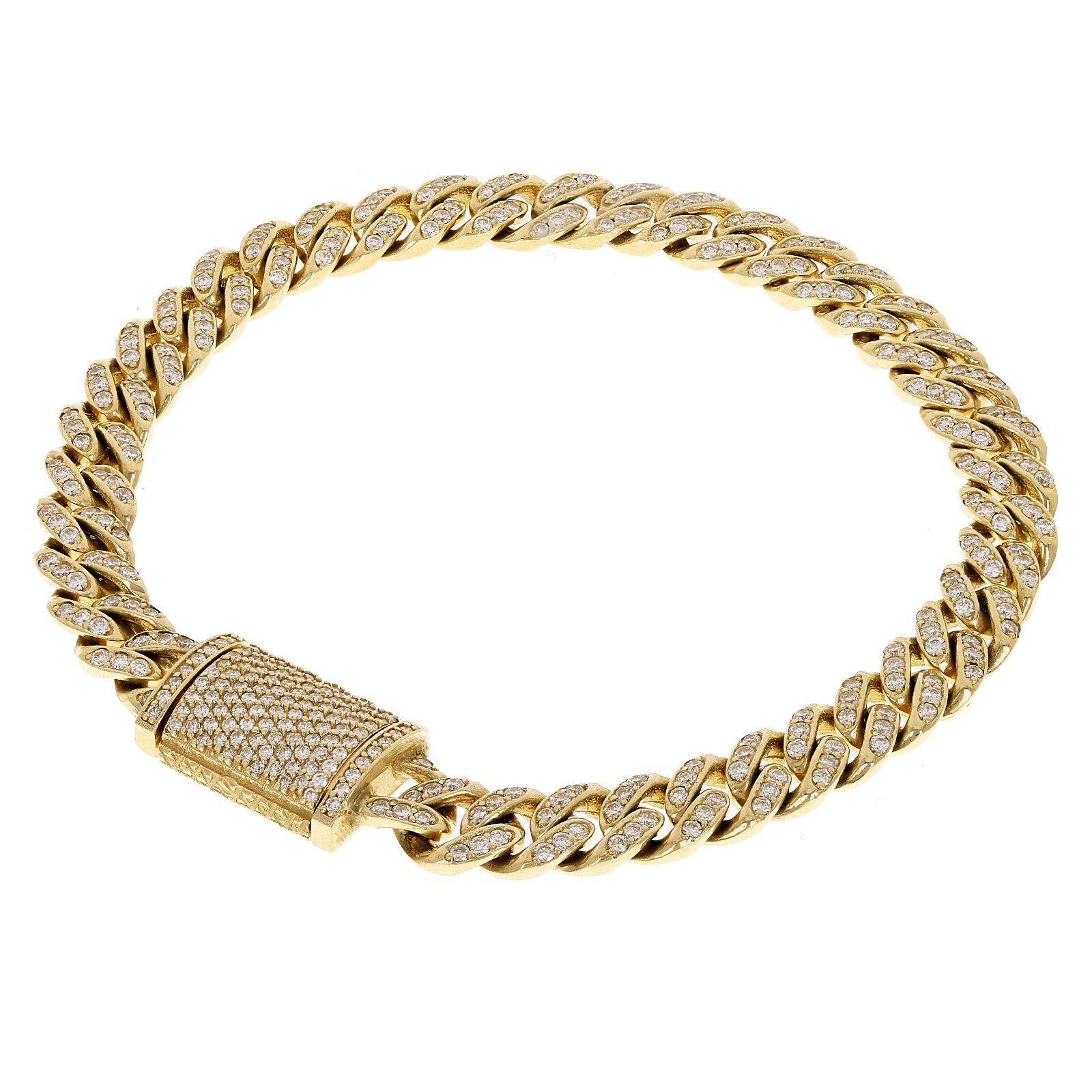14k Yellow Gold 3.29ctw Miami Cuban Link Iced Out Real Diamond Bracelet 8″ 7.4mm