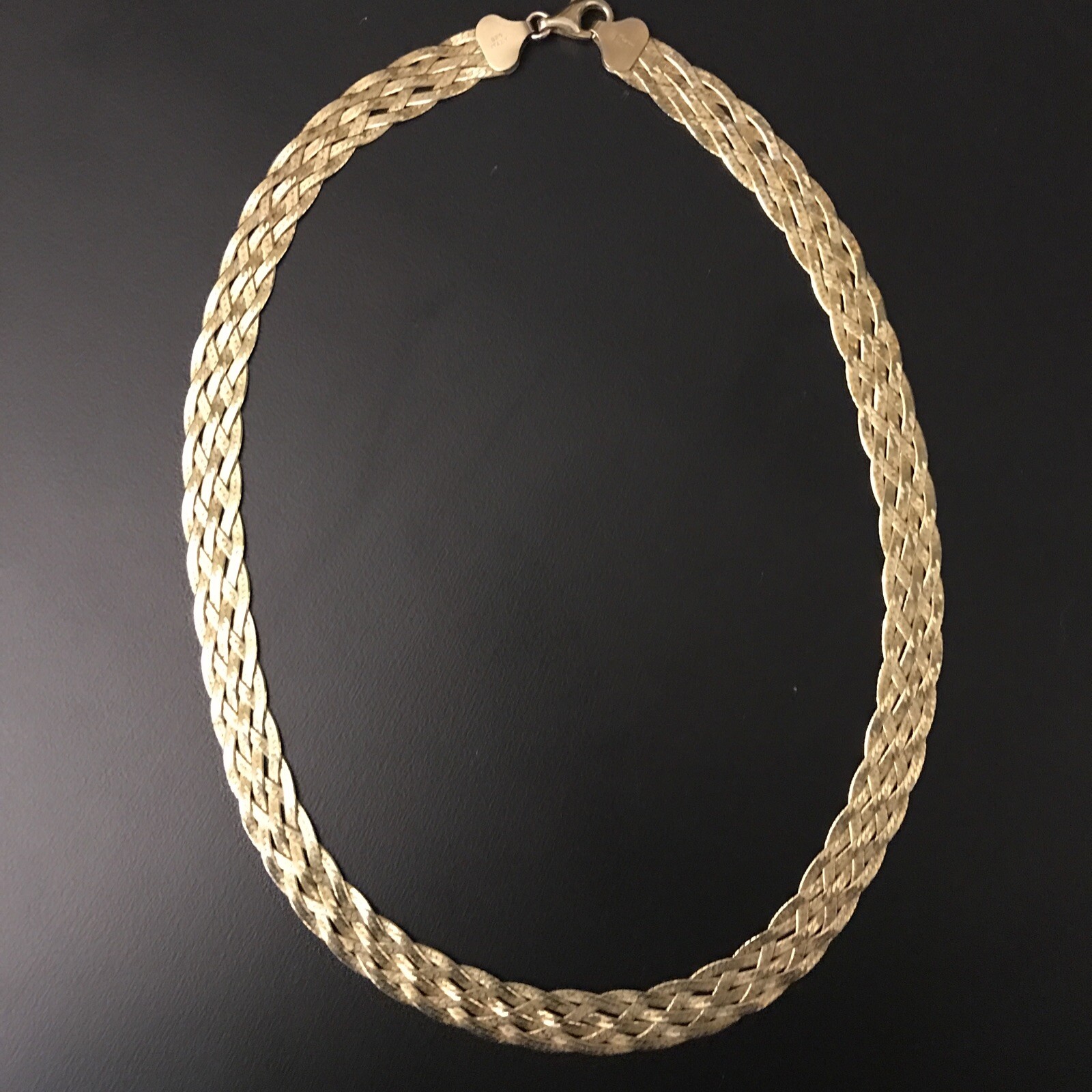 Dyadema italy Sterling Silver Braided Herringbone Necklace Gold Gilt 18″ 9 MM