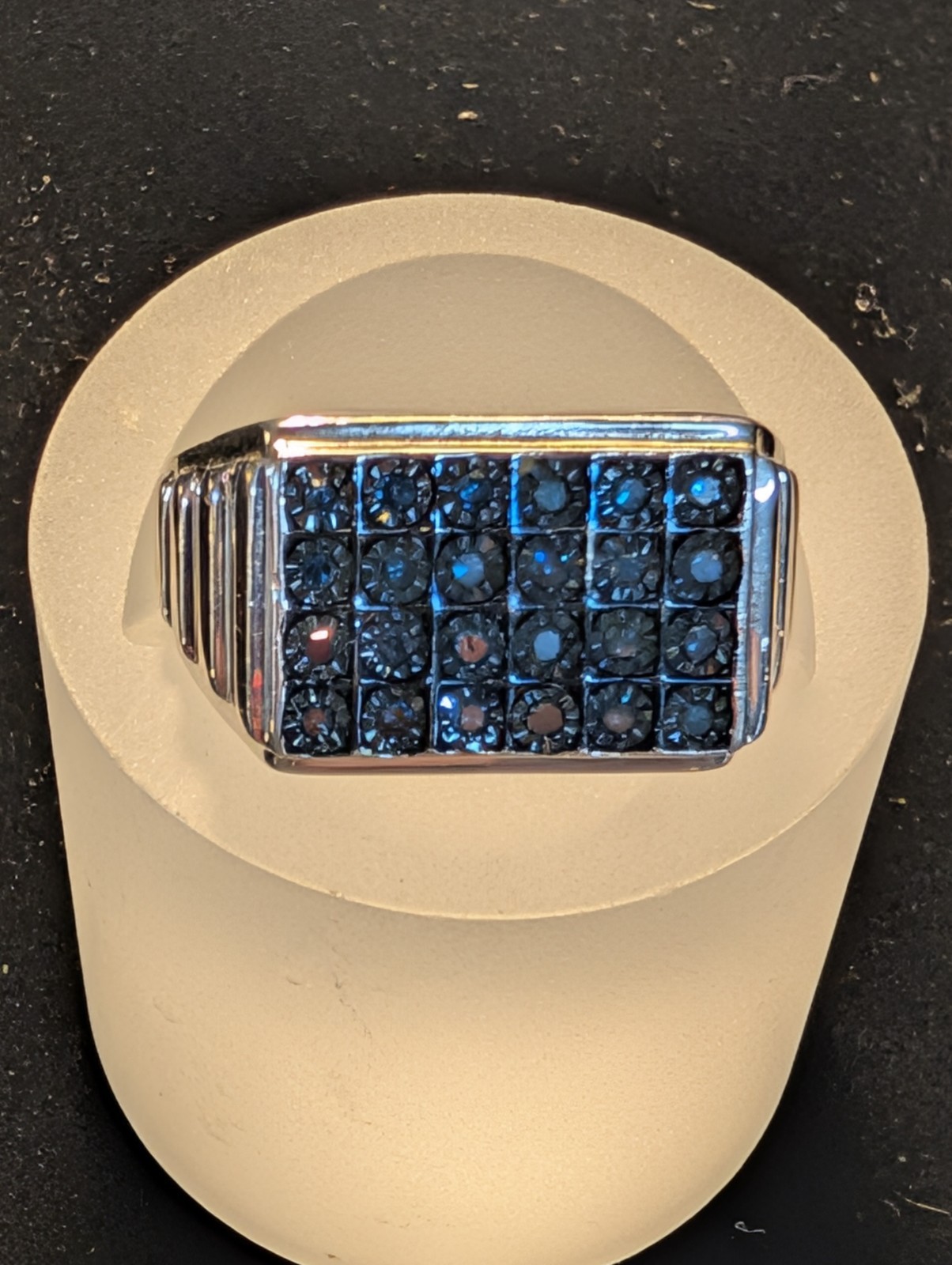 VINTAGE 925 STERLING SILVER PAVE` BLUE DIAMONDS ROLEX Sty MEN’S RING SIZE 11.3/4