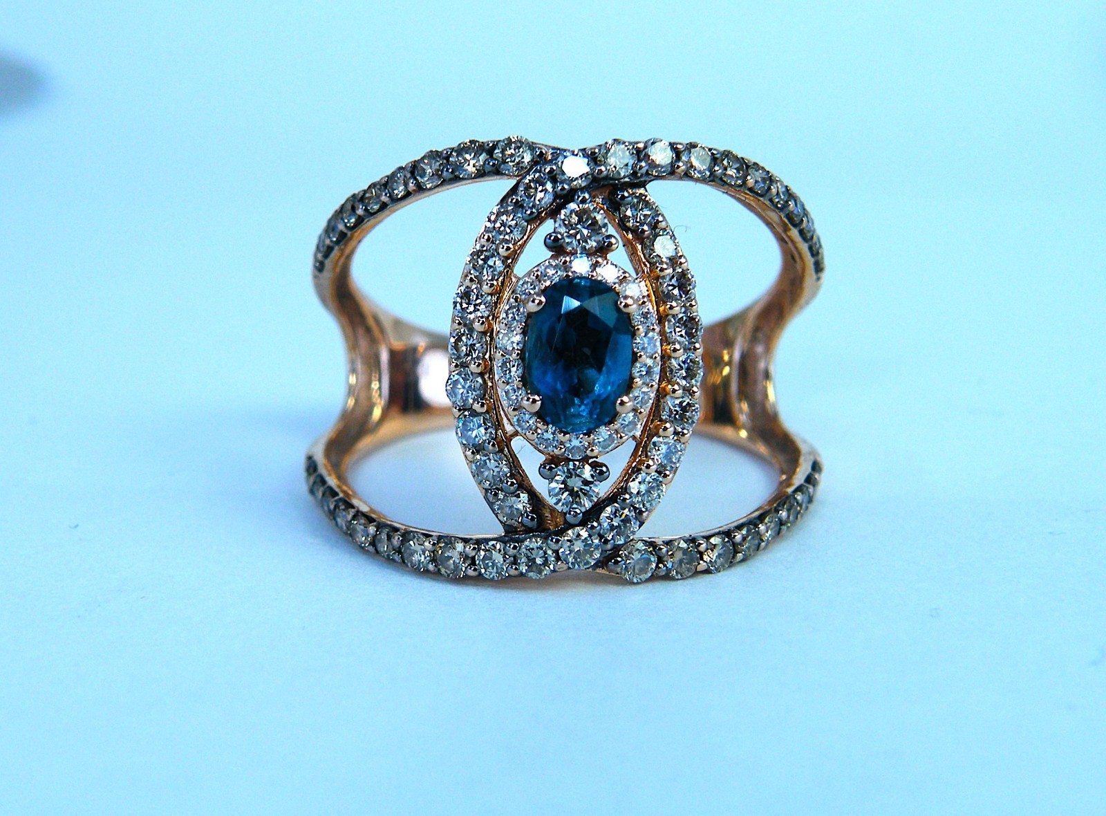 14k Rose Gold LeVian Nude Pallet Diamond & Blue Topaz RING 8 Chocolate Vanilla