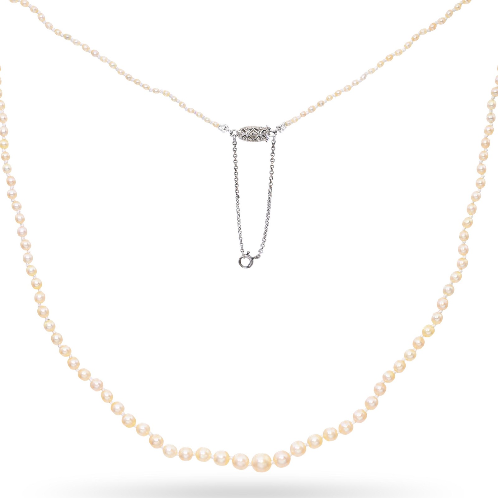 GIA Certified Natural Graduated Pearl Necklace with Diamond Platinum Clasp