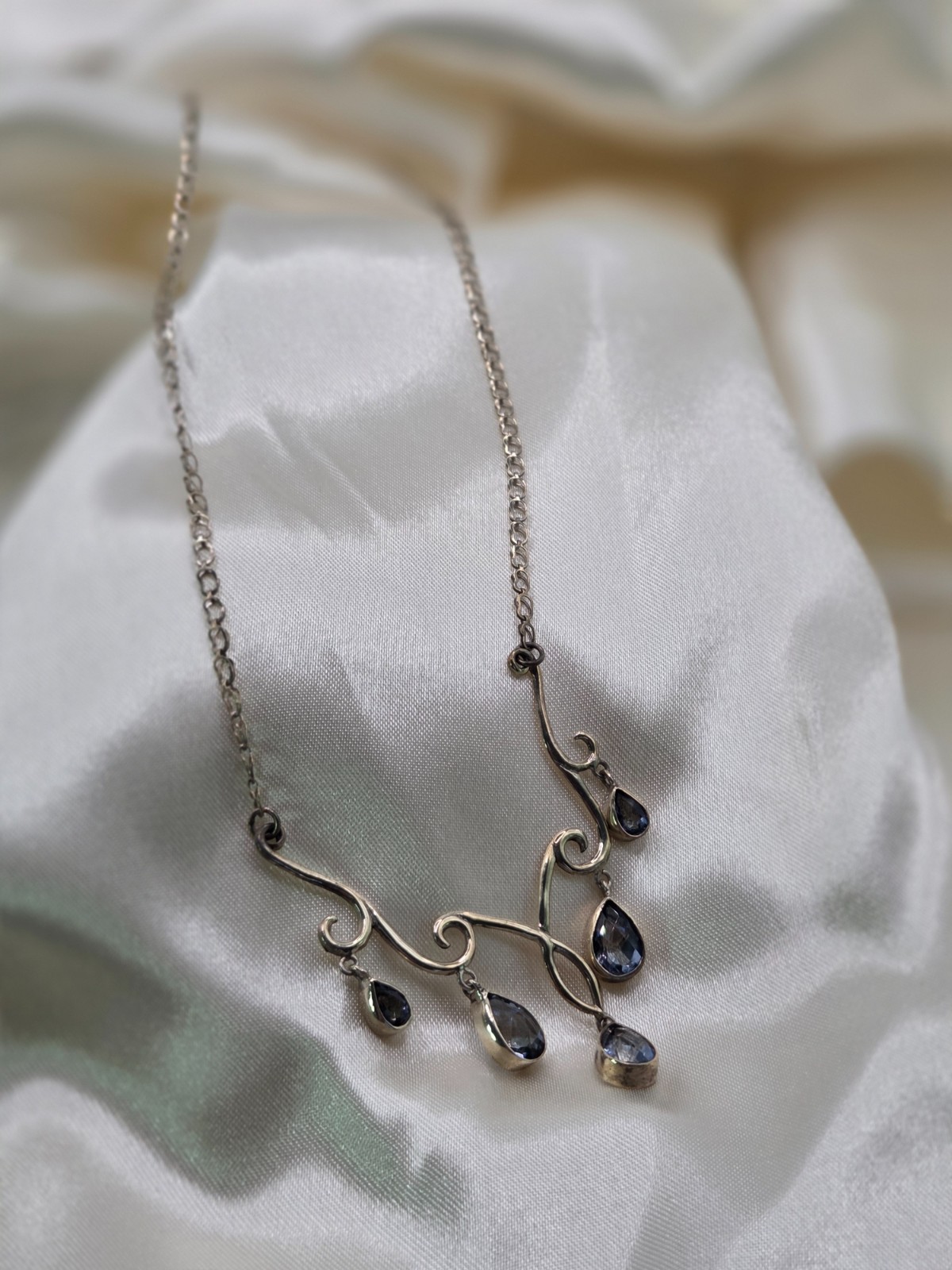 Sterling Silver With Translucent Blue Topaz Necklace and Earring Set 9.29 Grams