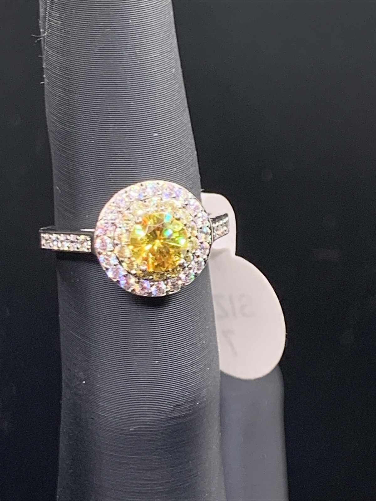 14k White Gold Filled Yellow Moissanite Halo Ring Size 7