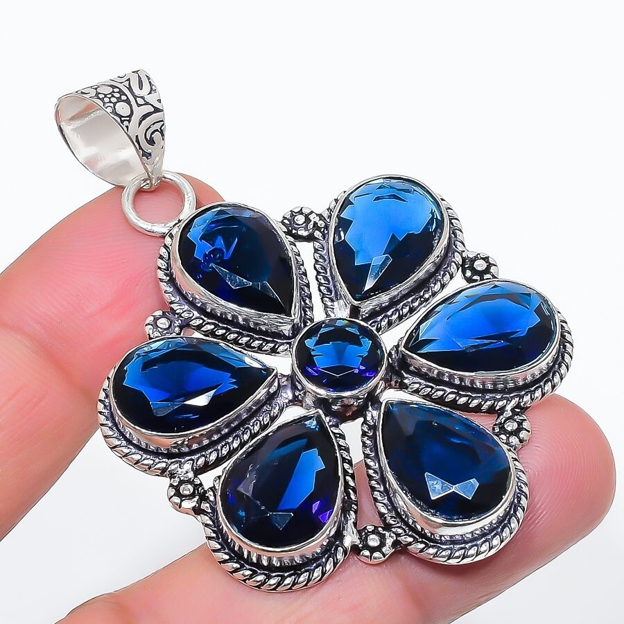 Blue Tanzanite Gemstone Handmade 925 Sterling Silver Jewelry Pendant Size 2.6″