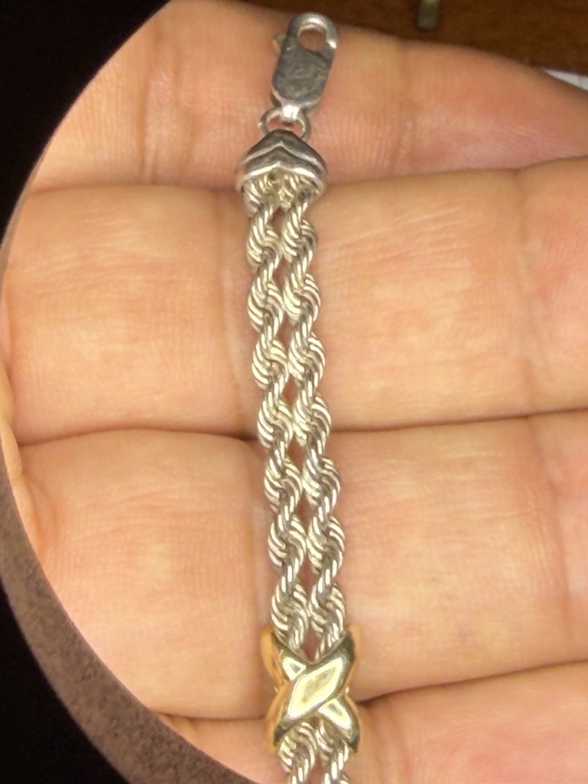Precious Precious Sterling Silver 925 14k Gold X Double Rope Chain Bracelet 7.5″