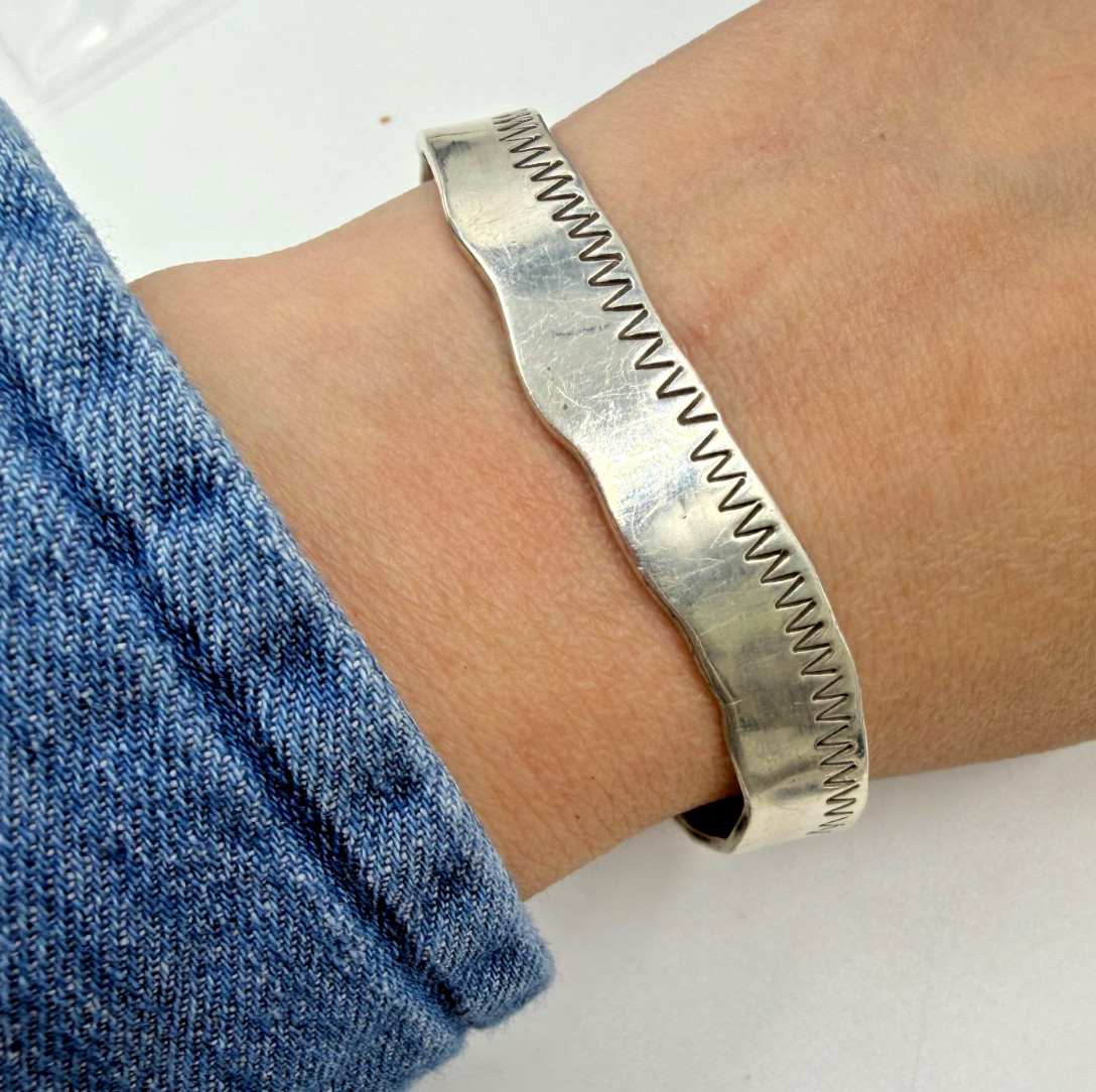 Jay Nielsen Sterling Silver Bracelet Cuff Stamped Signed 925 Contemporary 6.75in
