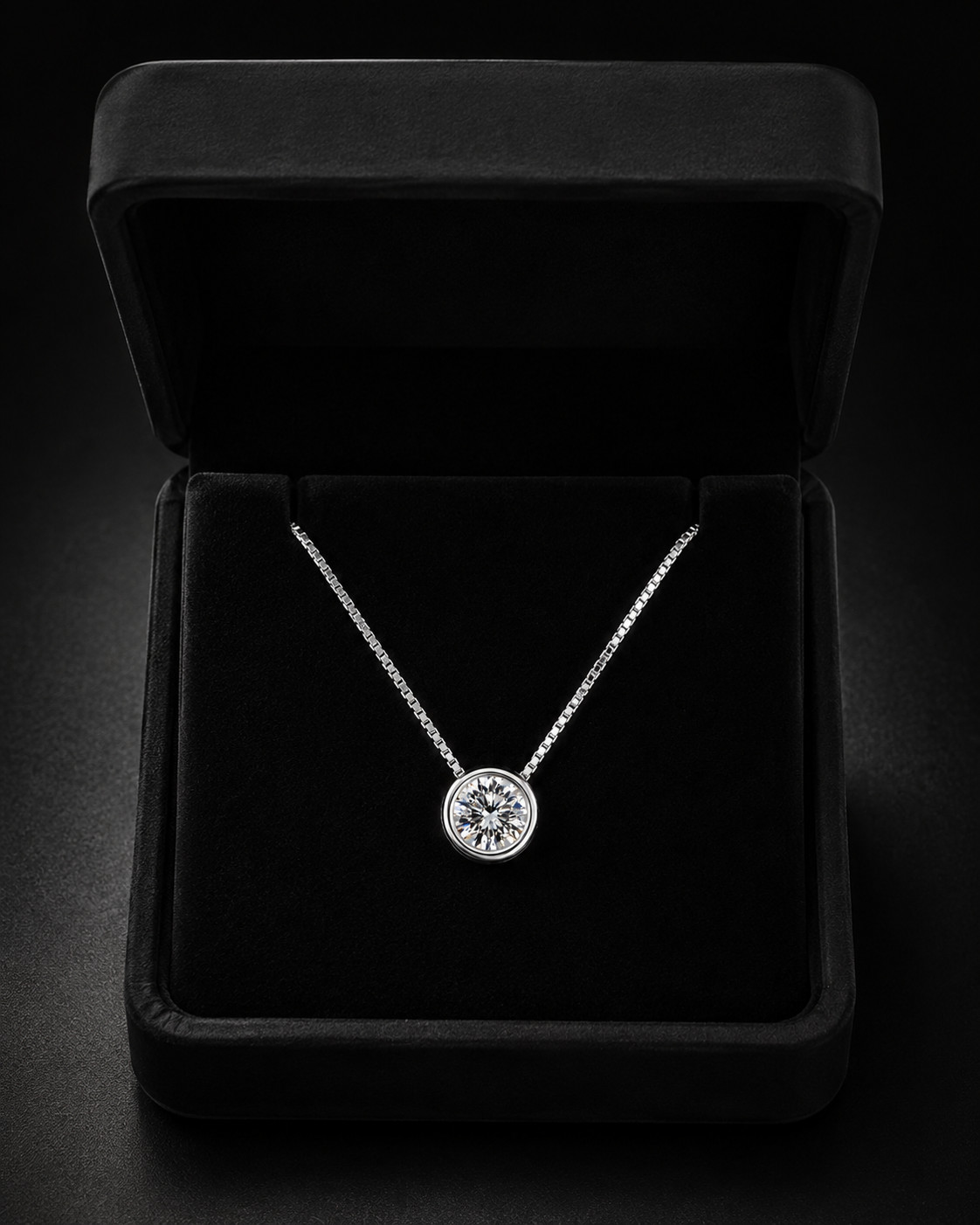 925 Sterling Silver Lab Created Diamond Round Bezel Pendant Necklace Women