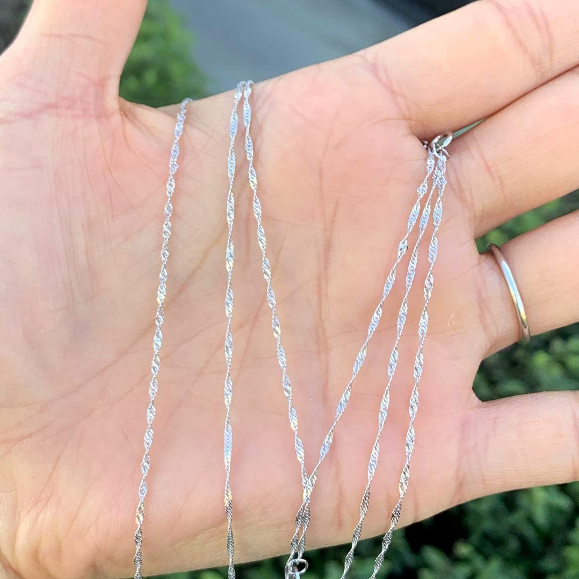 Solid 925 Sterling Silver White Gold 1.3Mm 1.6Mm Singapore Chain Necklace Tarnis