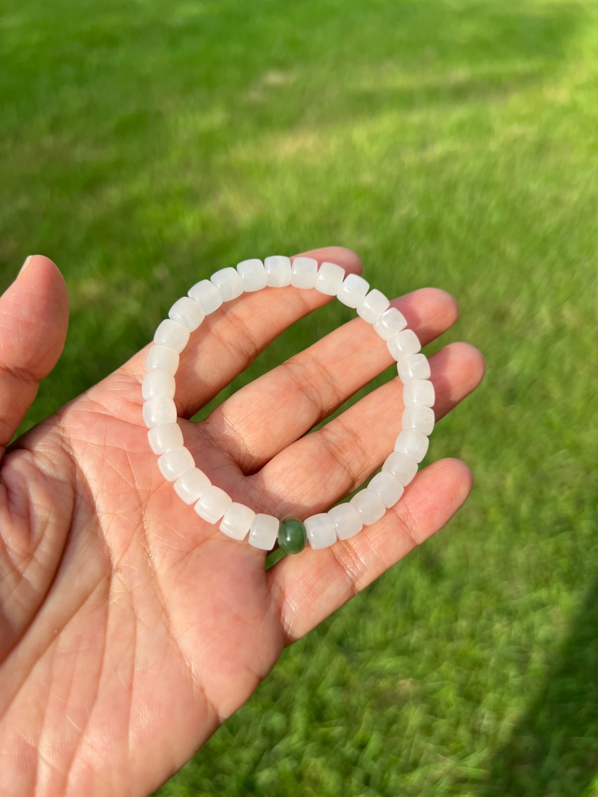 Translucent Genuine White Nephrite Jade 7×5.8mm Bead Bracelet H230 2