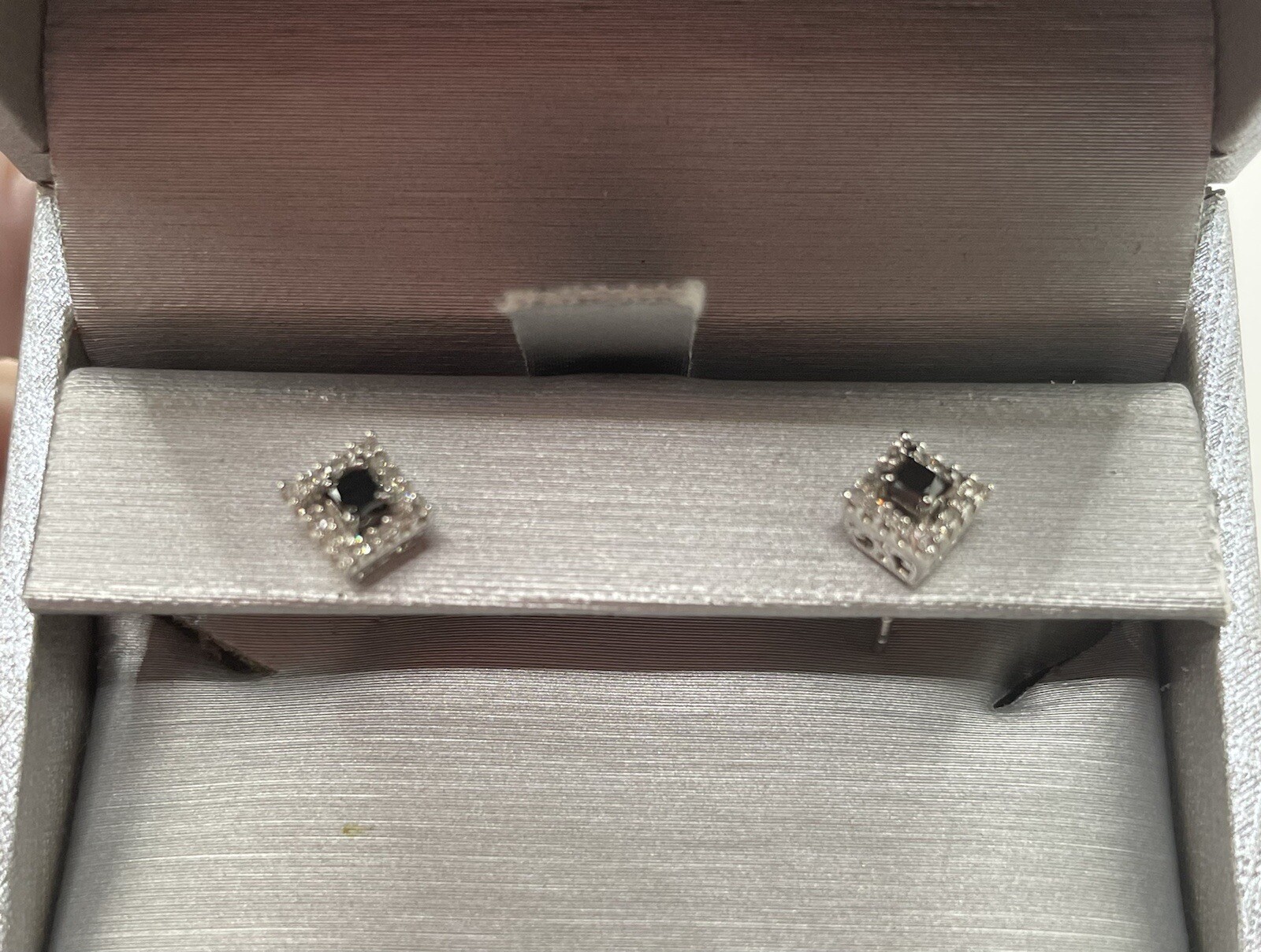 14K White Gold Square Earrings Studs With Black And White Diamonds, Zales