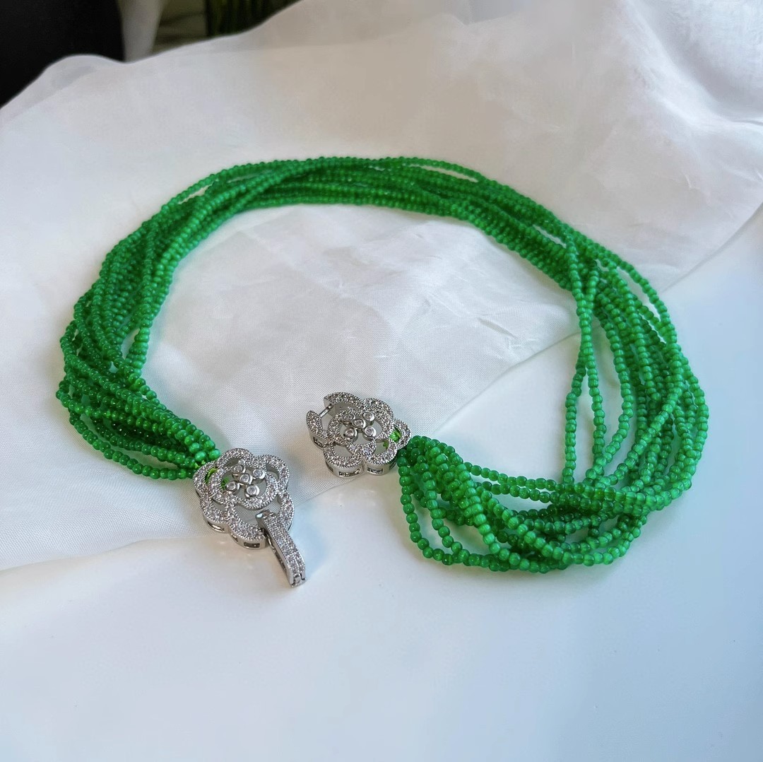 8 Strands Excellent Rare AAA 3-4mm Round Mini Green Jade Necklace 16″