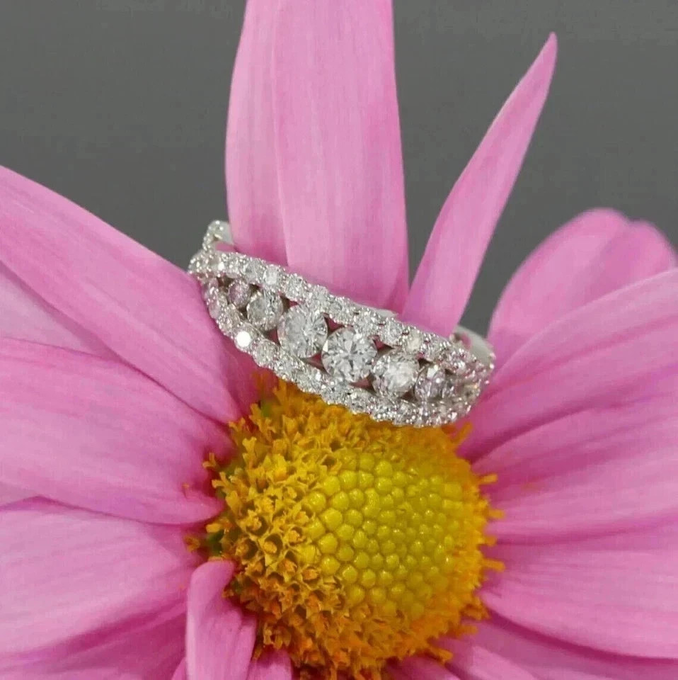 14K White Gold Plated 2CT Round Lab Created Diamond Cluster Wedding Ring
