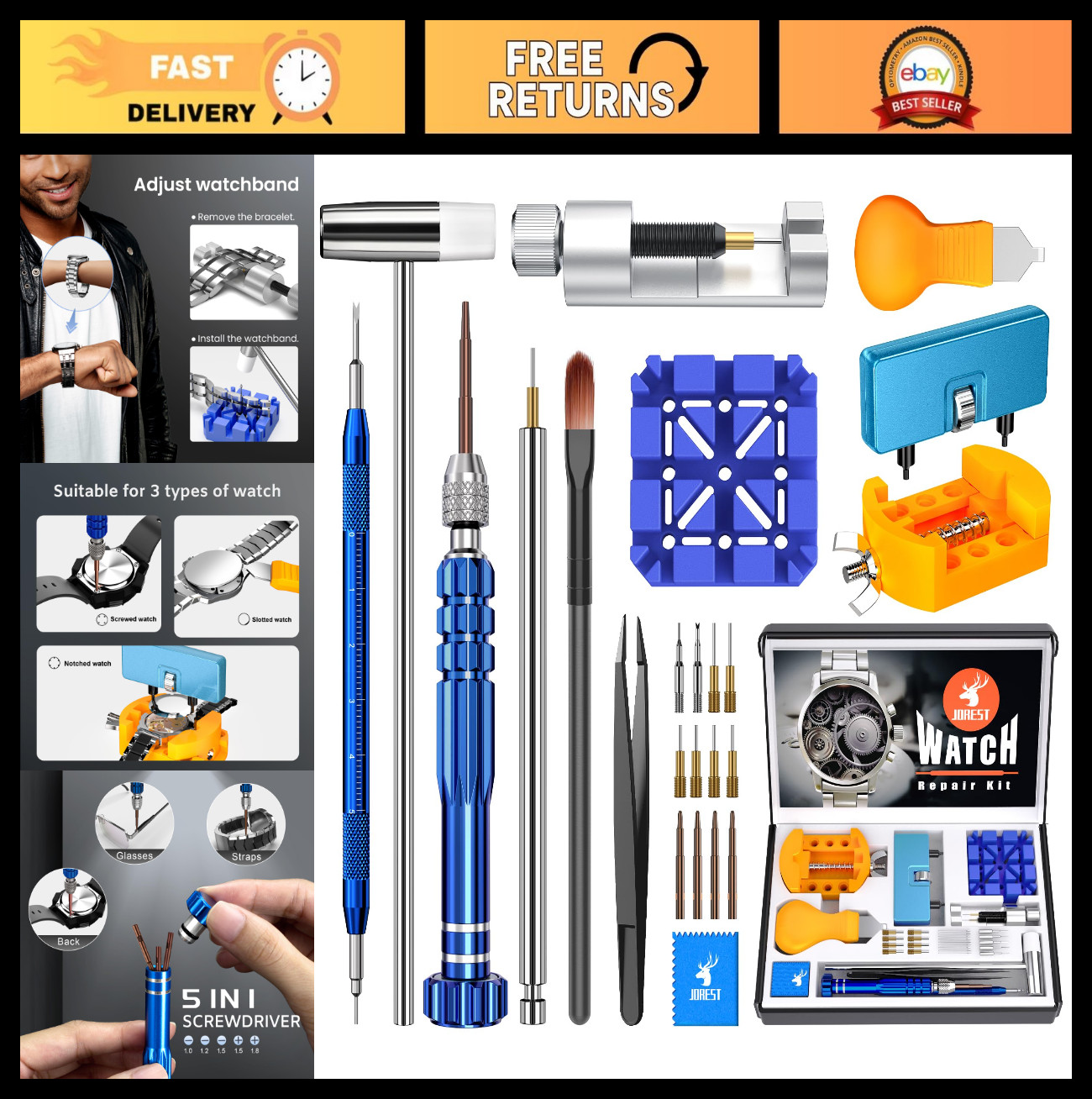 Watch Repair Kit – Battery Replacement, Link Removal, Resizing Tools, Opener & S