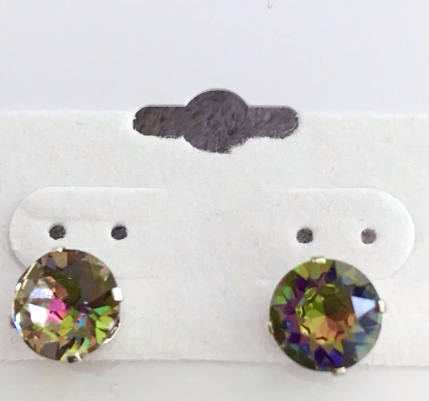 Swarovski Faceted Fire Mystic Crystal .925 Multi Color Flashes Stud Earrings