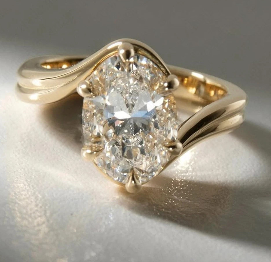 IGI 2.00 Ct Oval Cut EF/VS1 Lab Grown Diamond Engagement Ring 14k Yellow Gold