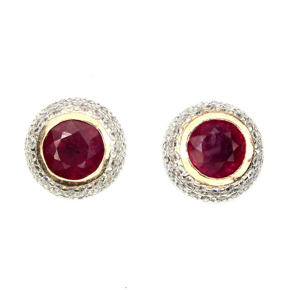 925 Sterling Silver Earrings Round Ruby 5mm Natural Gemstone Jewelry