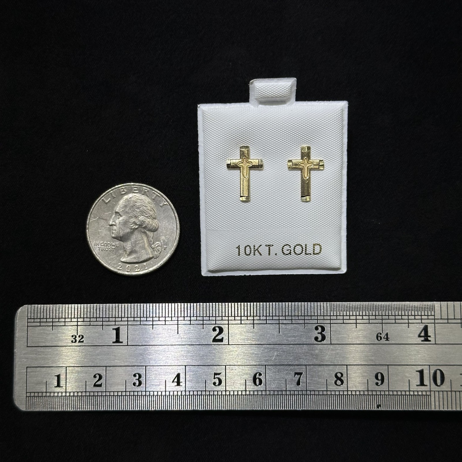 10k Gold Cross Earrings Diamond Cut Small Male Female