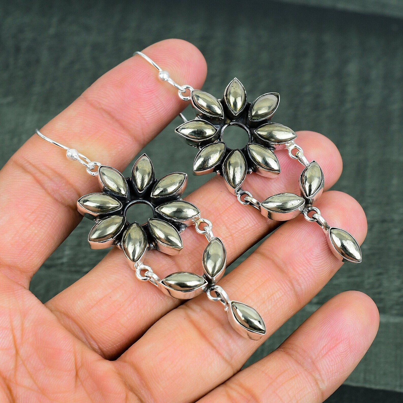 Golden Apache Pyrite Gemstone Handmade 925 Sterling Silver Earrings Jewelry