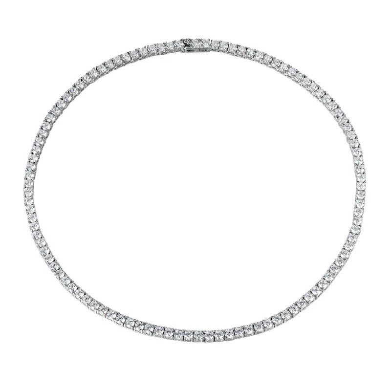 4mm Round Real Moissanite Men Tennis Chain Necklace 925 Sterling Silver Hip Hop