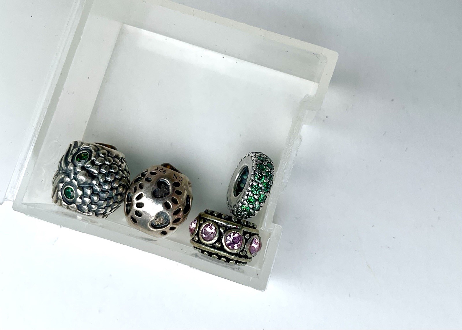 Pandora owl-pave charms-Chamilia heart/pawprint-birthstone beads-retired