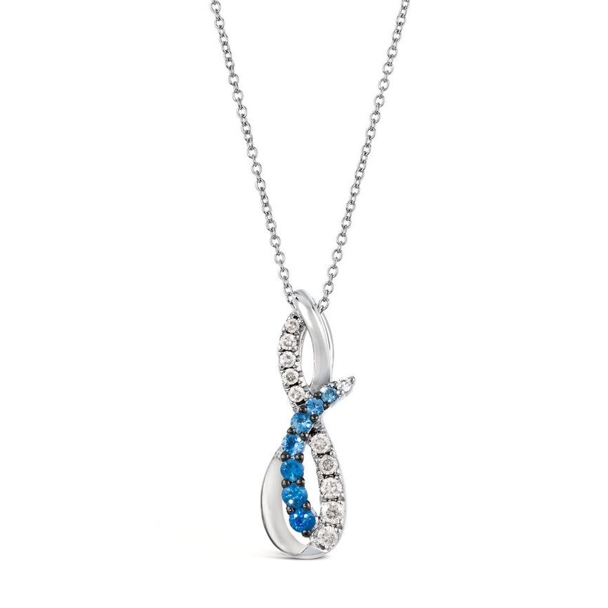 LeVian 14K White Gold 18″ Pendant Necklace with 0.47ct. Ombre Sapphire & Diamond