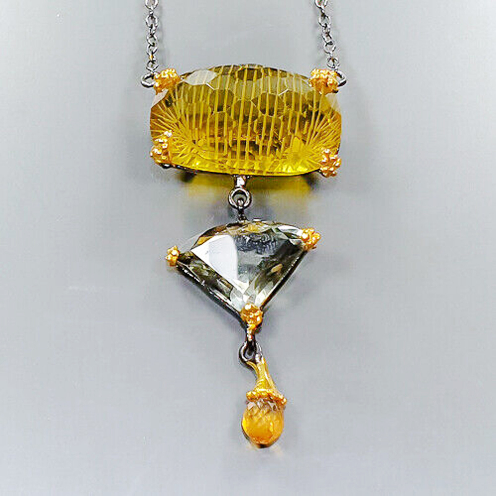 Necklace Natural 50 ct  Not Enhanced Lemon Quartz 925 Sterling Silver 18″N15910
