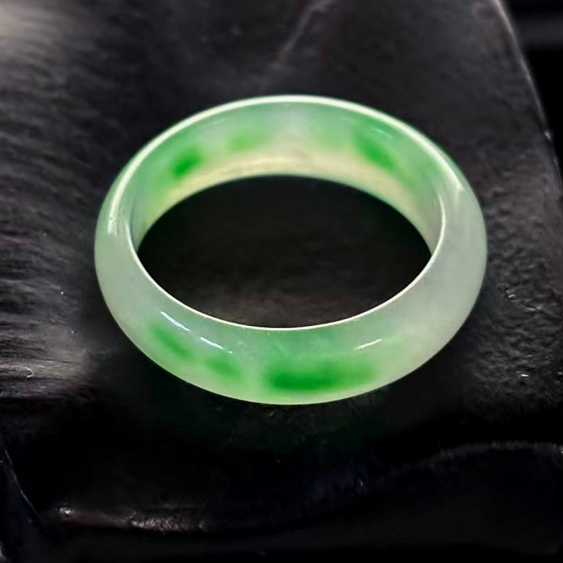Hi-grade Natural Translucent Green Jade Jadeite Ring Band, Width 6.5 mm