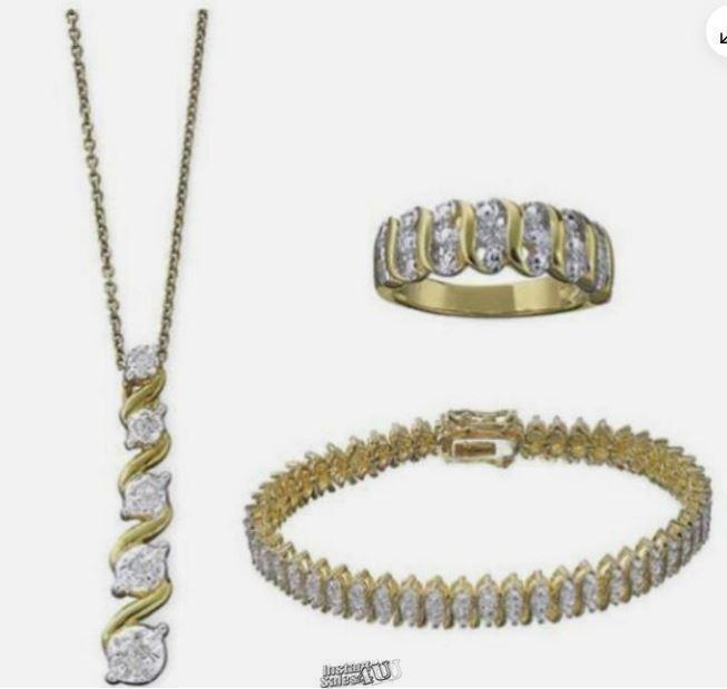 Diamond Accent Pendant Bracelet & Ring Set Gold/Silver Size 8